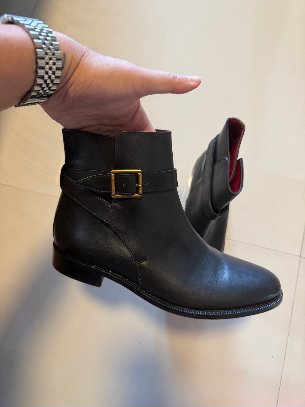 Burberry Black Leather Ankle Booties with Buckle Detail - Picture 3 of 10